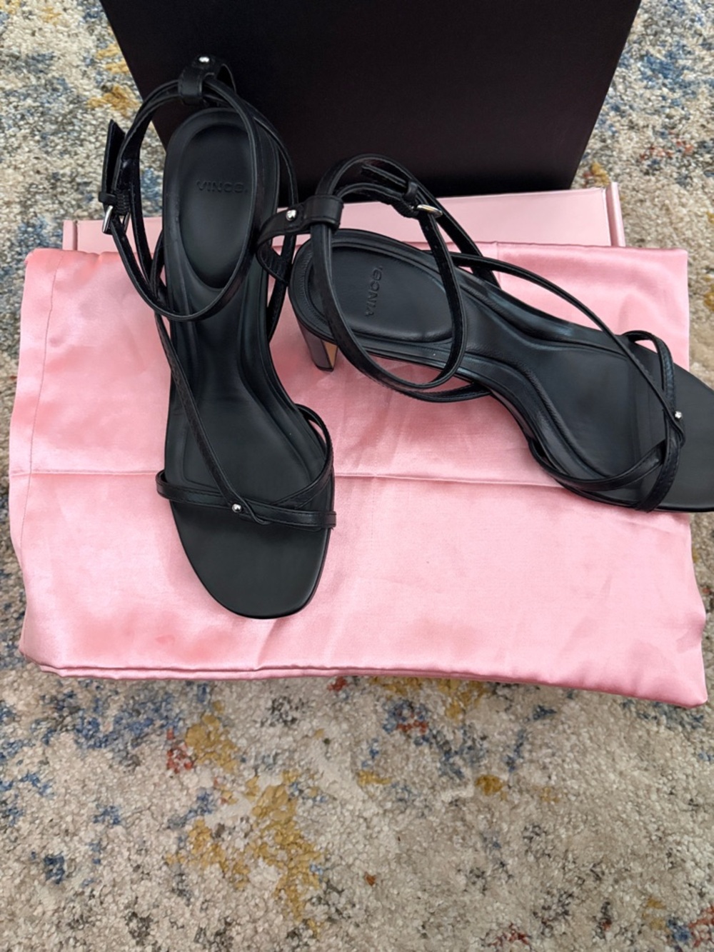 Vince Black Strappy Ankle-Tie Stiletto Sandals